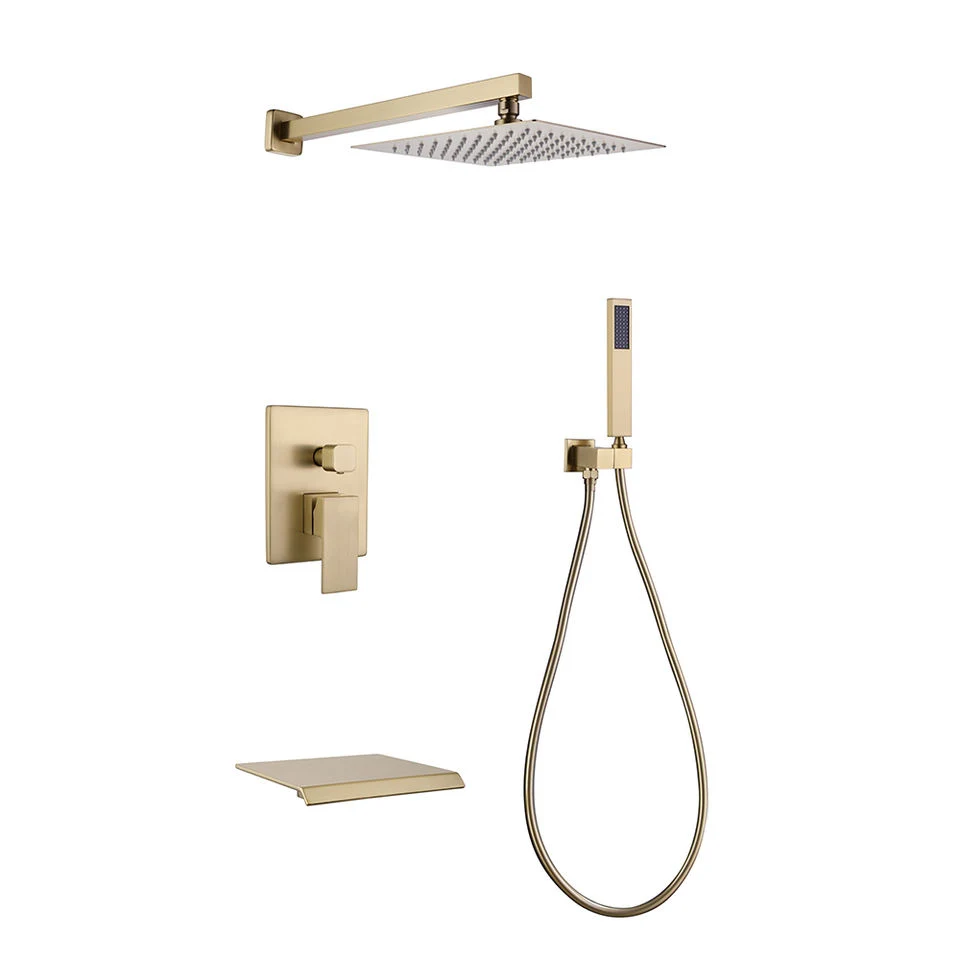 in-Wall Rainfall Bathroom System Shower Set 3 Ways Brushed Gold Shower Mixer