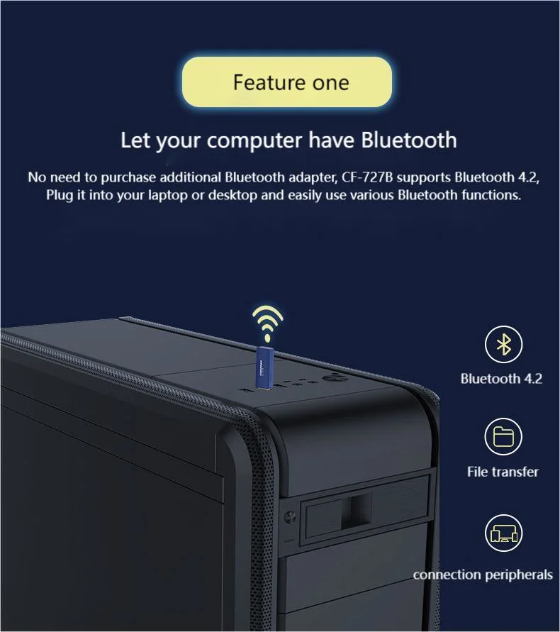 TRANSMISSOR USB MINI USB SEM fios DO RECEPTOR TRANSMISSOR Bluetooth DO CF-727b, transmissor USB para PC Placa de rede sem fios duas em uma