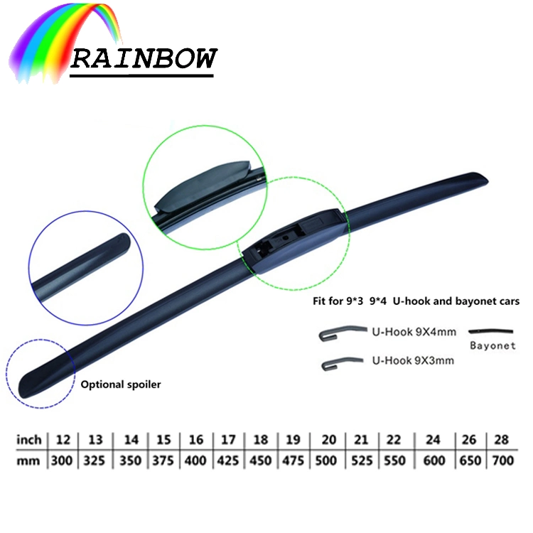 Rainbow Universal U Hook U-Type U lingettes sans cadre caoutchouc de qualité supérieure Balai Soft car essuie-glaces pare-brise Accessoires de pare-brise et de lunette