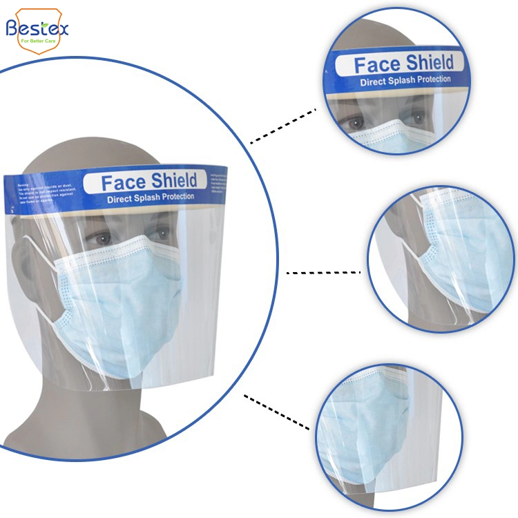 Factory Direct Sales High quality/High cost performance  Adjustable Eye Protective Full Face Disposable Plastic Anti-Fog Faceshield