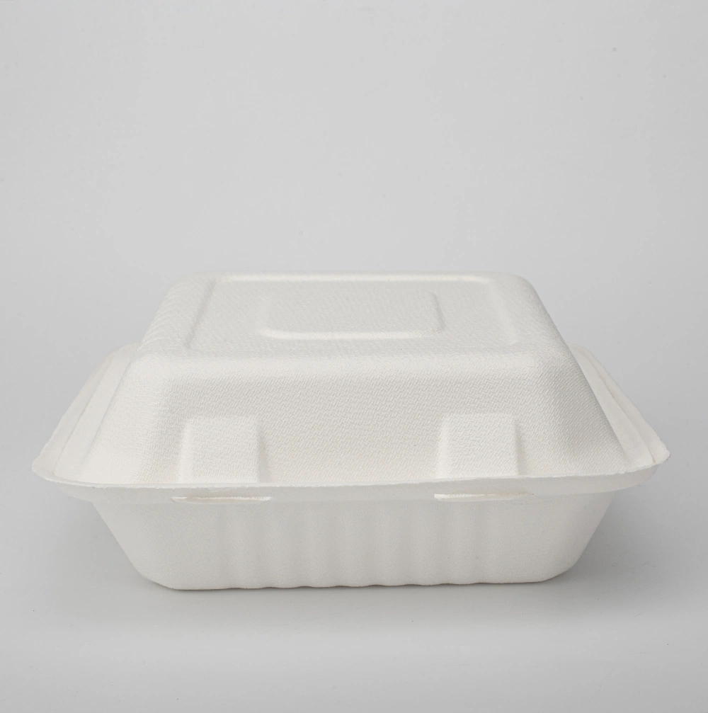 Biodegradable 3 Compartment Bagasse Food Container Sugar Cane Food Box to Go Lunch Bagasse Secure Lid Folding Food Box