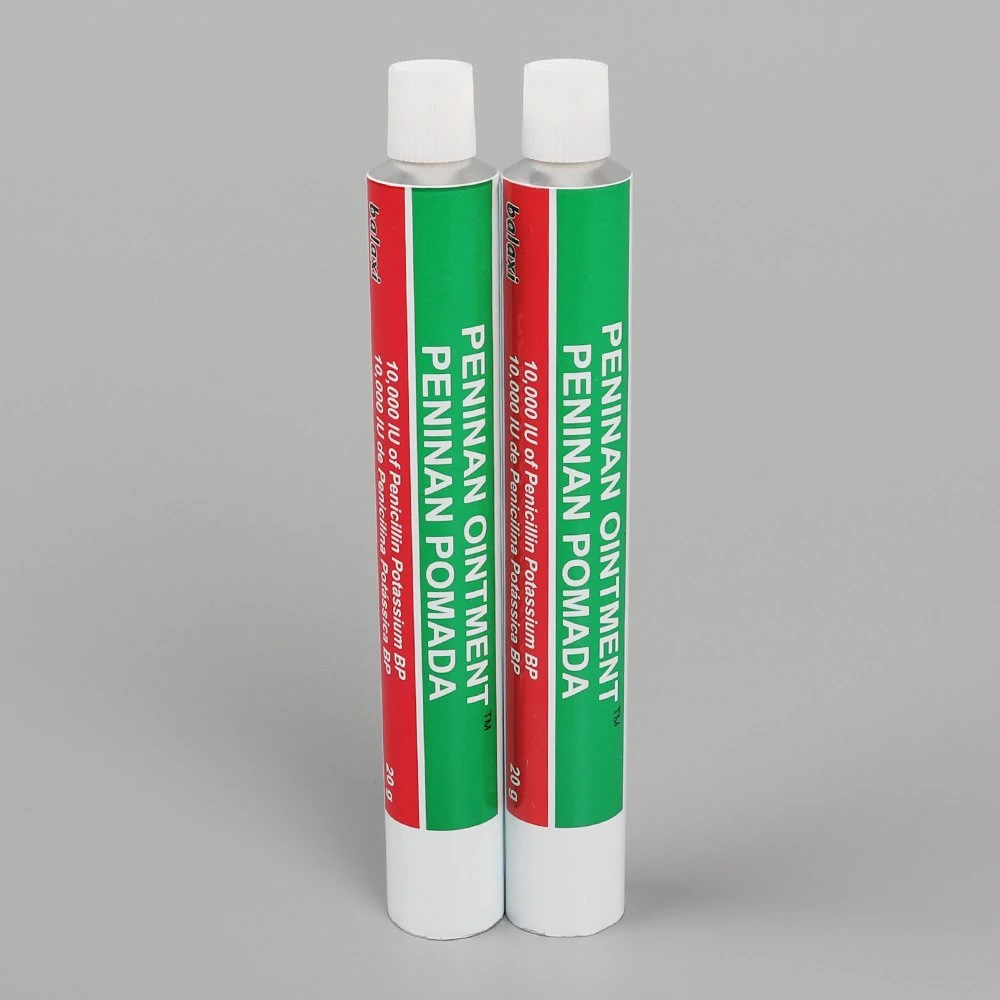 Paquete farmacéutico tubo Penicillin Ointment aluminio tubo colapsible paquete para Acid Club/ D22mm 25g con tapón de rosca de plástico