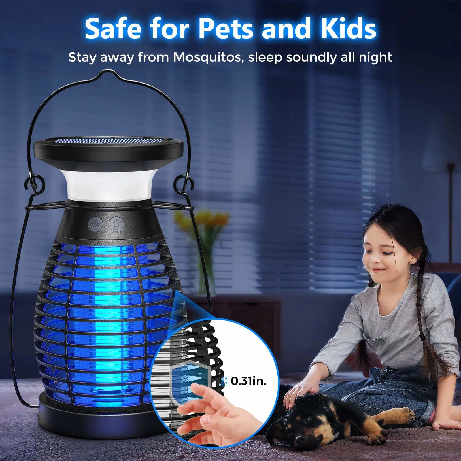 Sin cable &amp; recargable Mosquito Zapper Solar Bug Zapper impermeable al aire libre Con luz UV de alta potencia 4200v