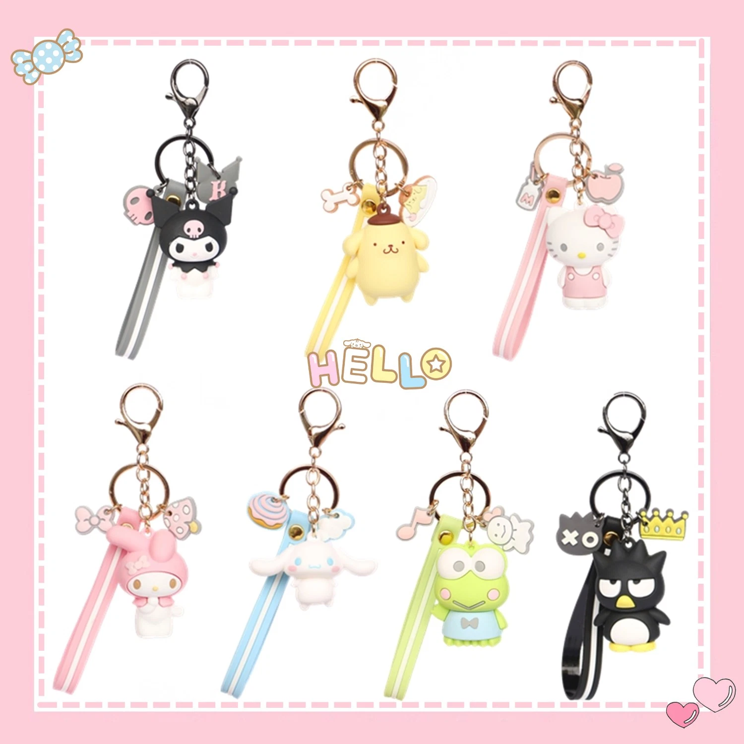 Cute Anime Kuromi Melody Hello Kitty Keychain