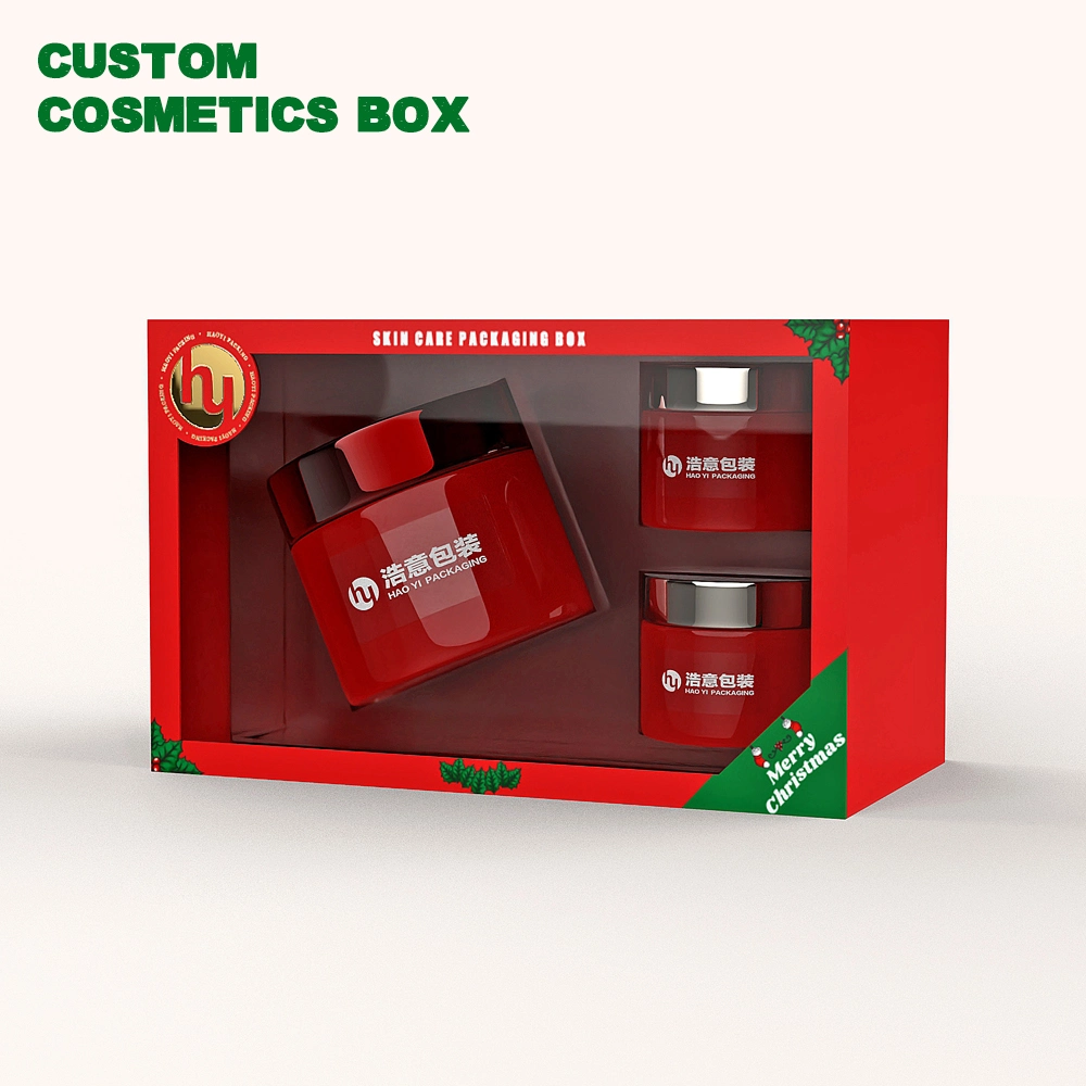 Christmas Gift Box with Display Window Cardboard Paper Box for Skin Care Set Cosmetic Storage Box Custom Packaging Box