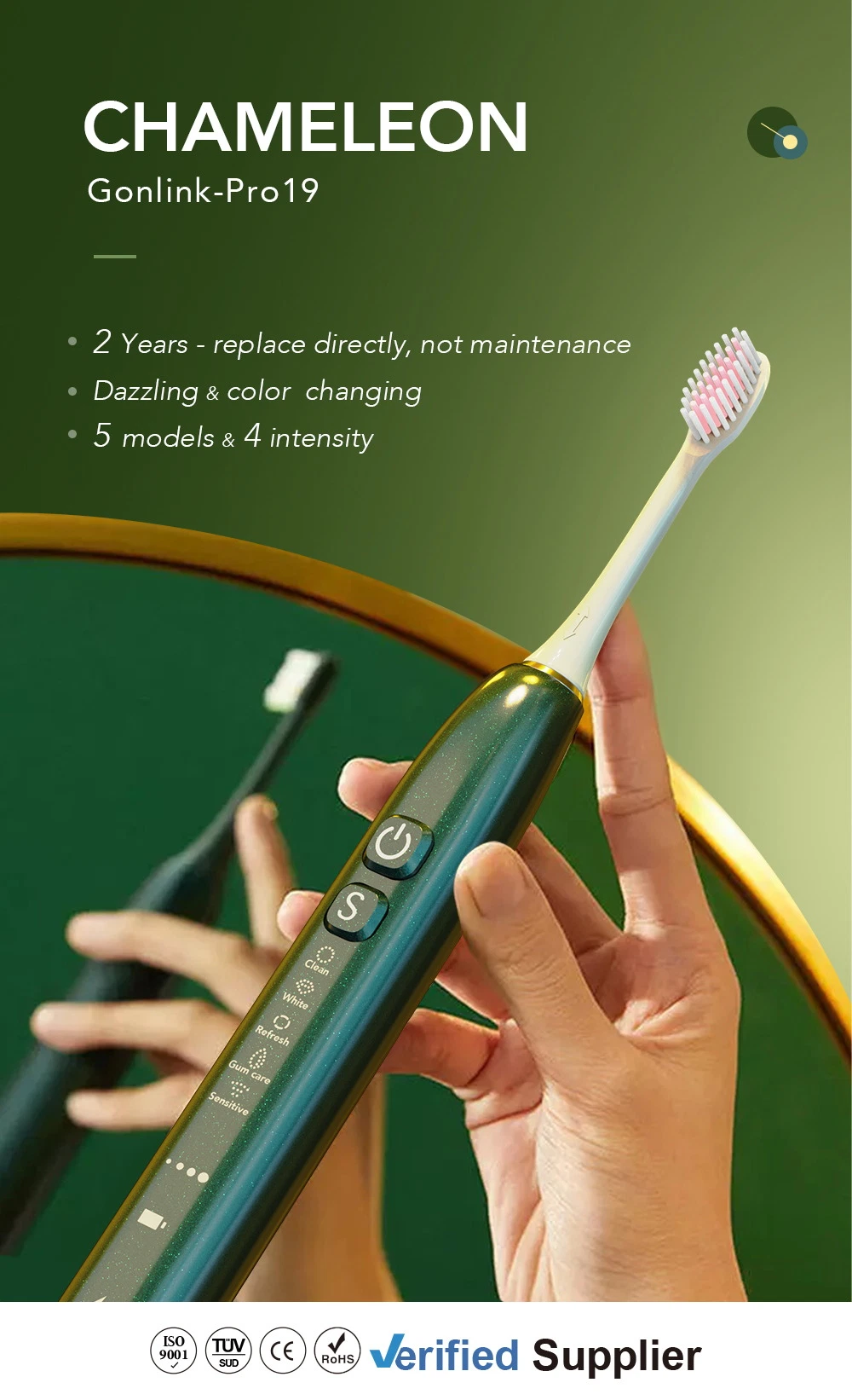 Ultrasonic Rechargeable Electric Toothbrush Teeth Whitening Ipx7 Waterproof