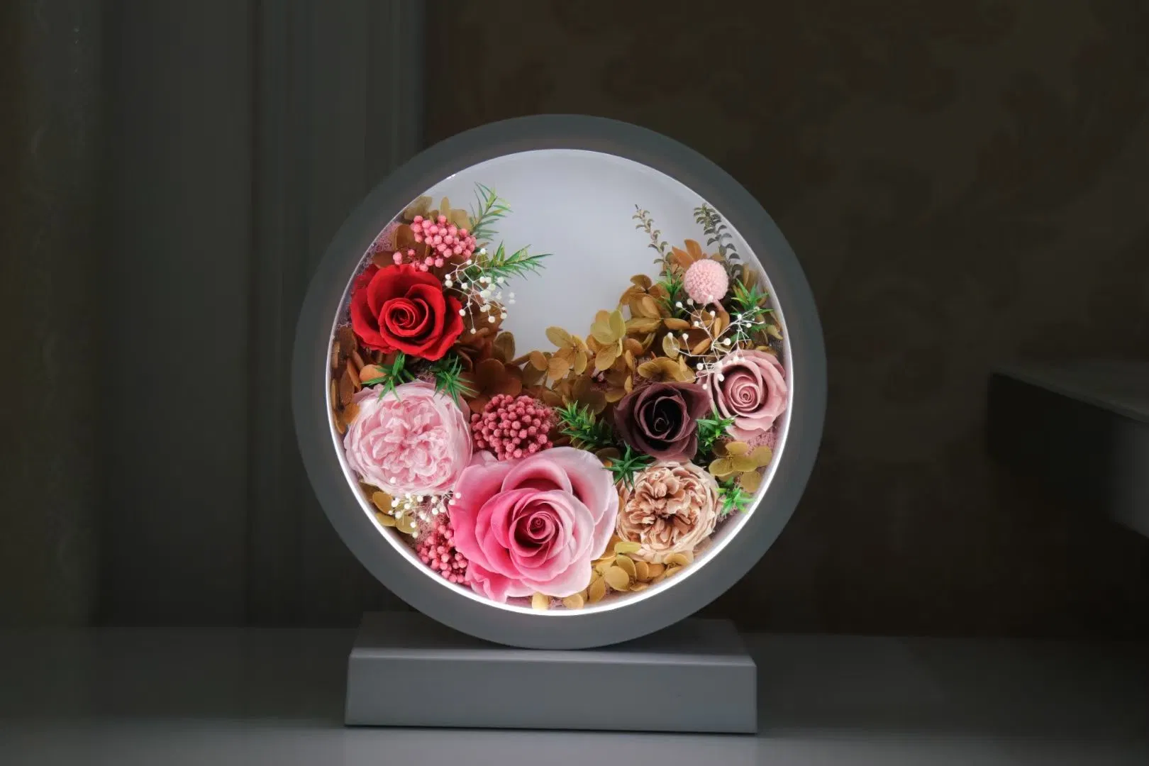 Preserved Real Roses with Colorful Mood Light Wish Preserve Roses with LED Mood Light