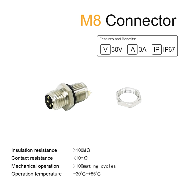 IP67 Threaded Coupling Metal Hose/ Straight/ Plug, Flange Holder/ Single/ Double Side M8 Cable Side Connector