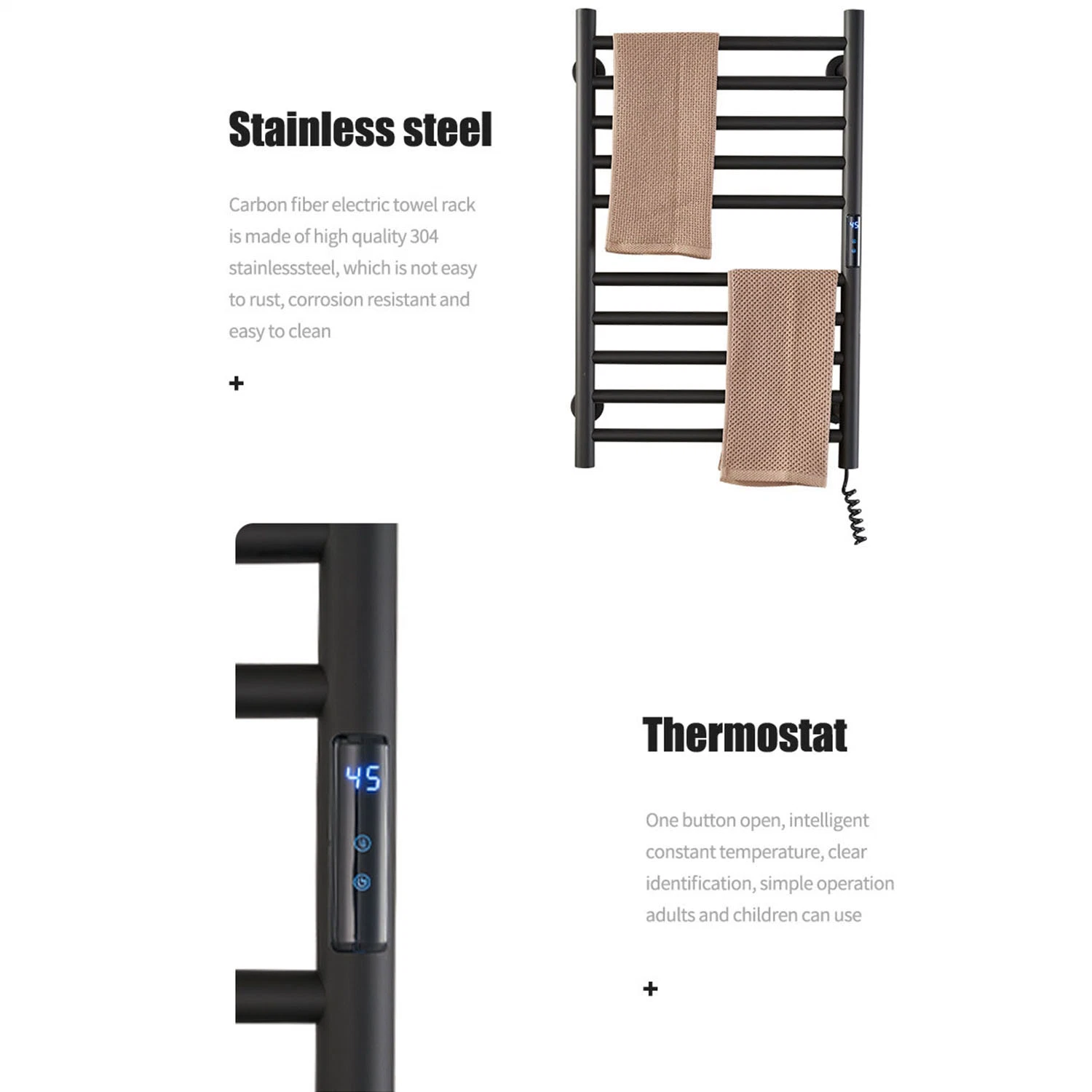 Wandmontierter Handtuchtrockner Carbon-Board Elektrisch Beheizte Handtuchhalter