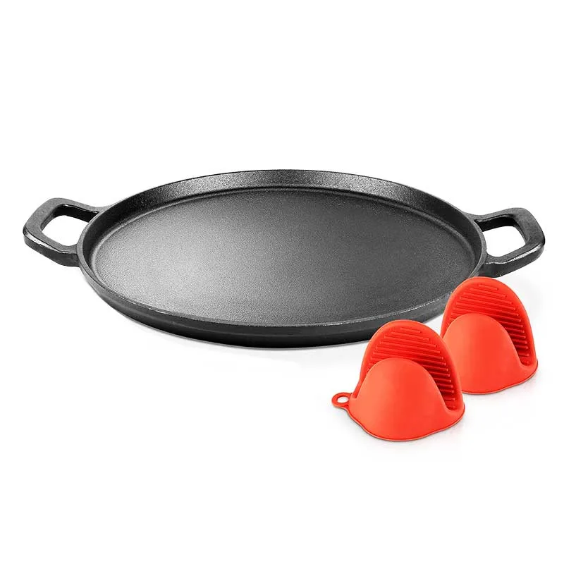 Panelas pré-condimentadas panificação de panificação Round Cast Iron Pizza Pan Com pegas