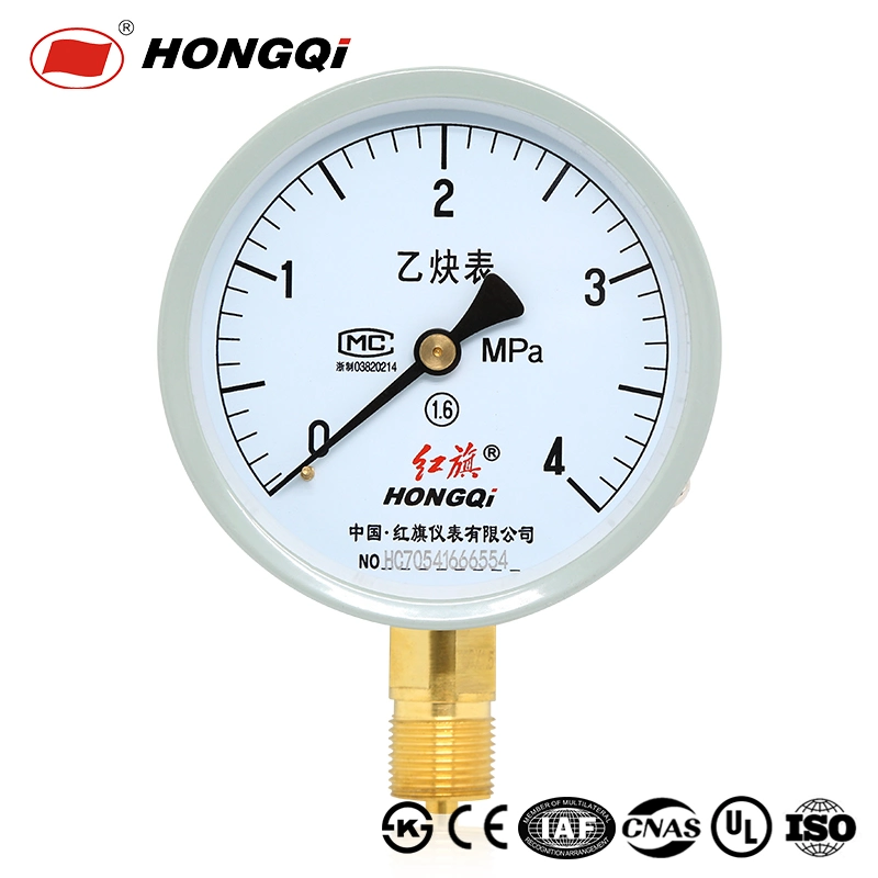 Yy-100 Acetylene Pressure Gauge Bourdon Gauge Gas Meter Made in China by Hongqi Instrument