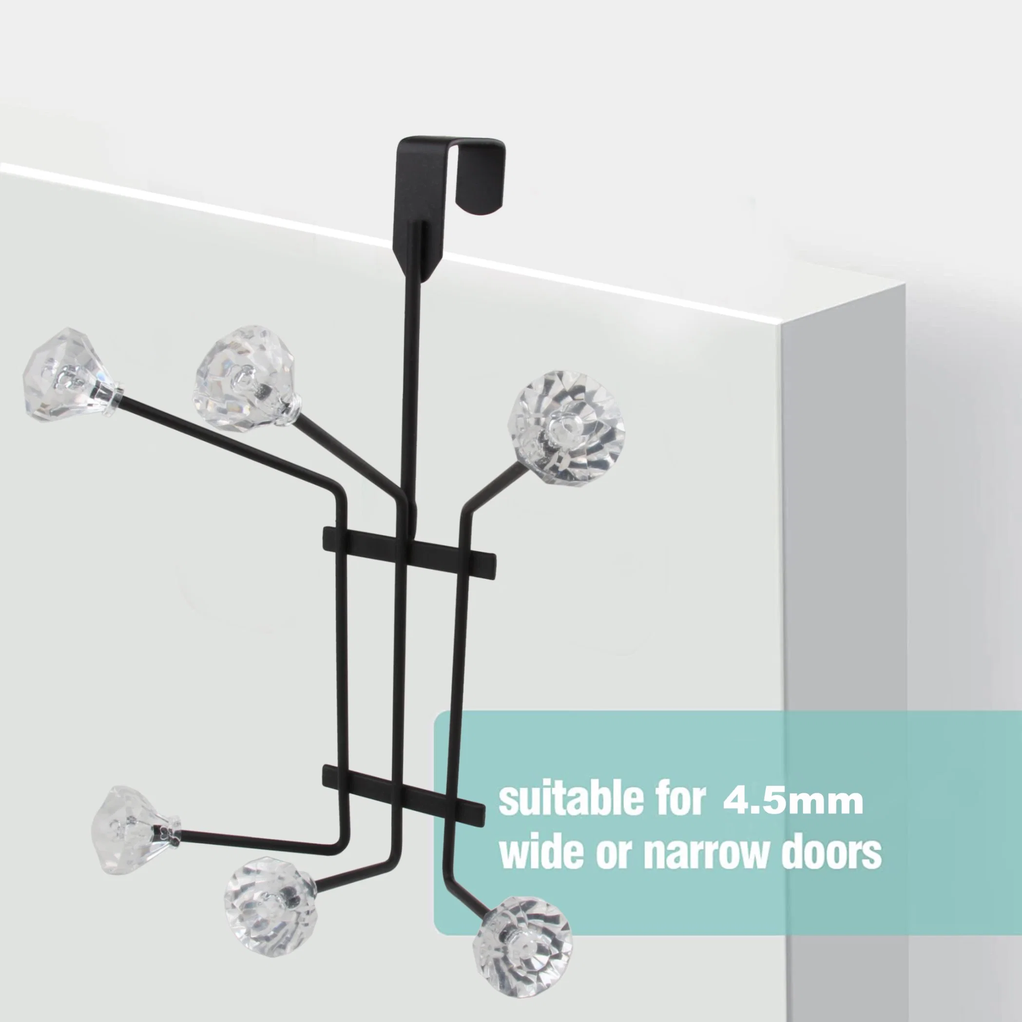 Heavy- Duty 3 Double Hooks Metal Over The Door Hanging Coat Hooks with Acrylic Knob