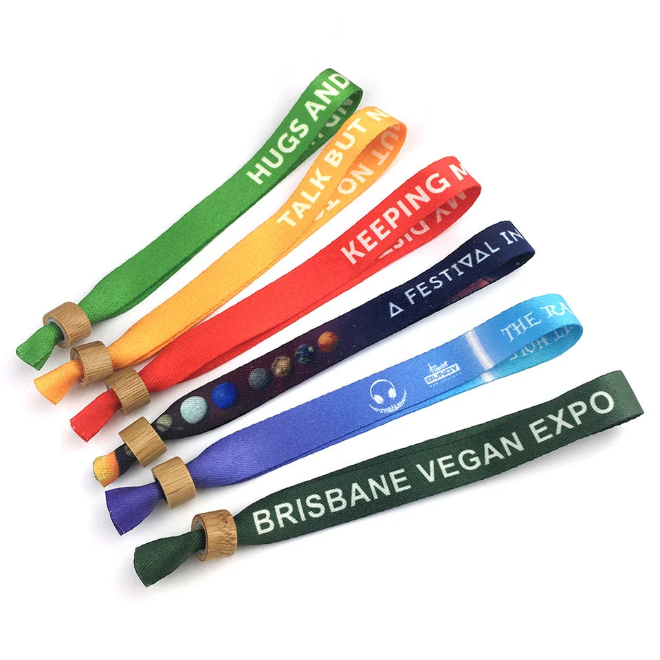 Custom Polyester Slide Lock Closure Wristband Disposable Woven Fabric Bracelets for Festival Event