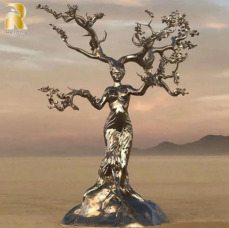 Chinese Factory Price Large Free Standing Outdoor Metal Tree Abstract Lady Sculpture for Sale