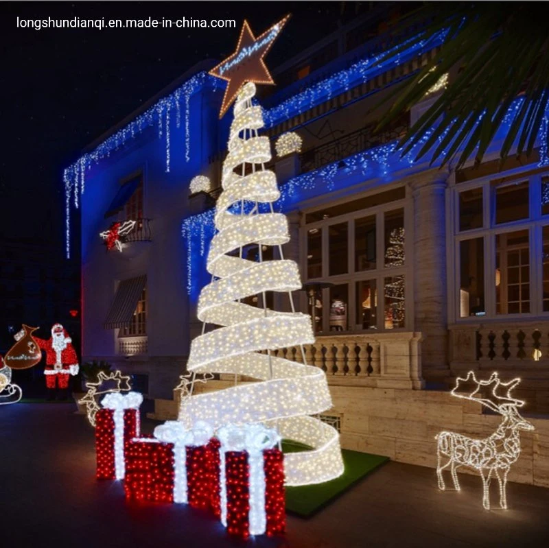 Décoration de Noël de plein air blanc chaud LED arbre de ruban en spirale