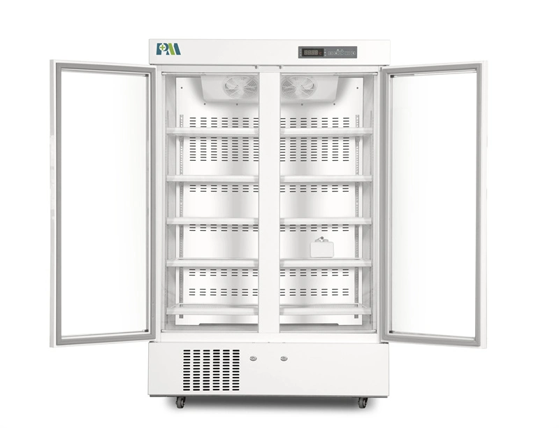 1006L 2-8 Degree Upright Auto Defrost Side by Side Glass Door Medical Vaccine Pharmacy Refrigerator