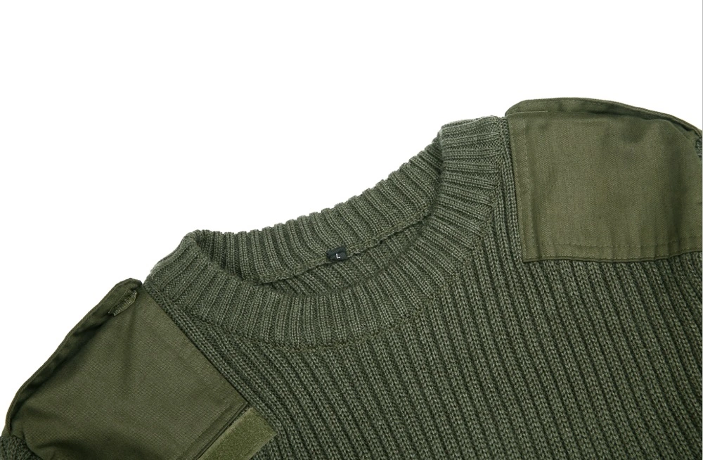 Military Sweater Olive Green Round Neck Tactical Pullover Polyester Wool Jersey Sweater for Men