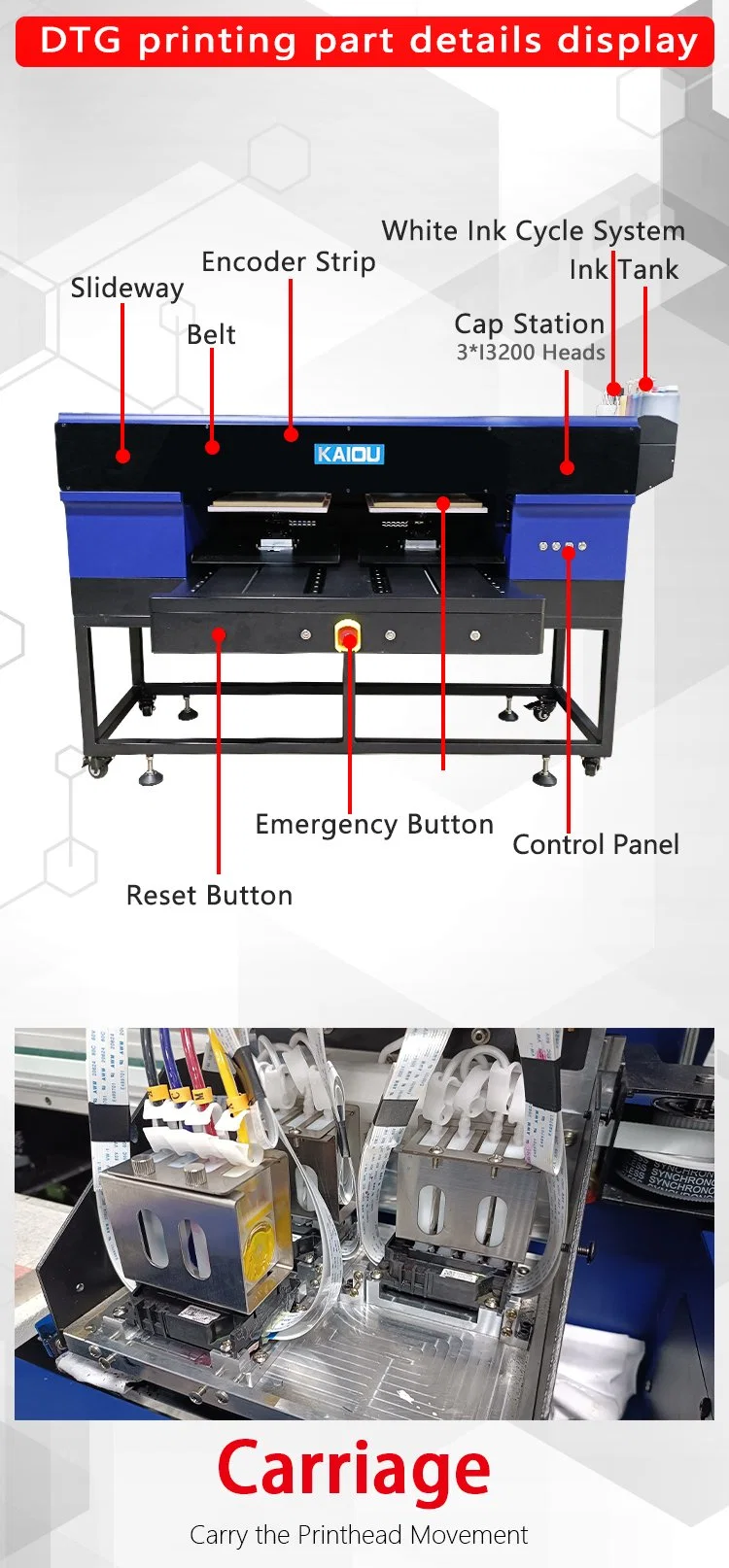 Kaiou Wholesale/Supplier Model Double Station Three I3200 DTG Cotton Printing Inkjet Printer DTG Tshirt Printing Machine