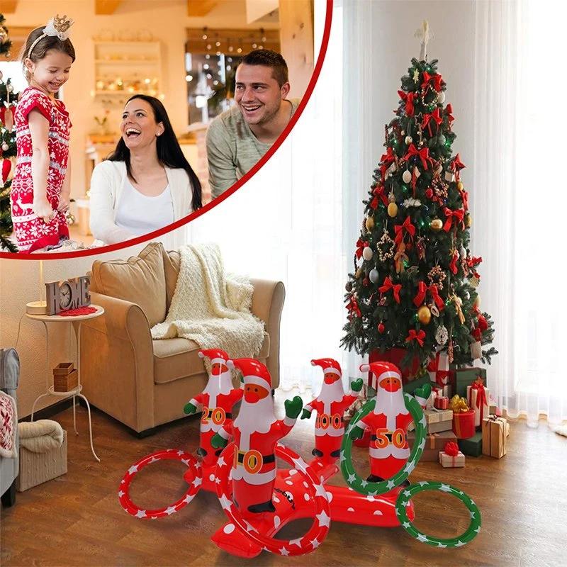 Eco-Friendly Merry Christmas Party Game Play Toys Inflatable PVC Christmas Santa Claus Ring Toss Game Set Toys