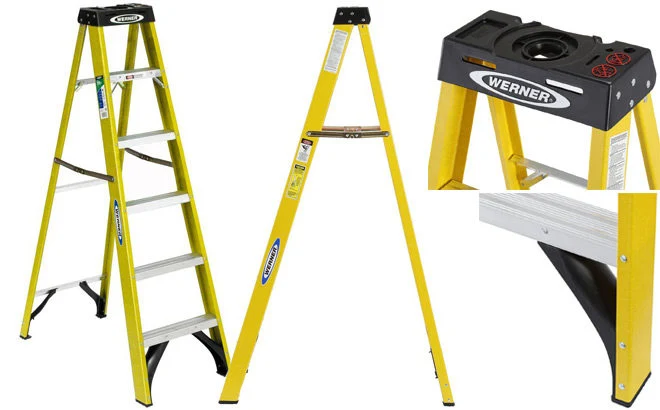 Warehouse Safety Assured Fibreglass 6 7 8 Step with Platform Combination Industrial Ladders