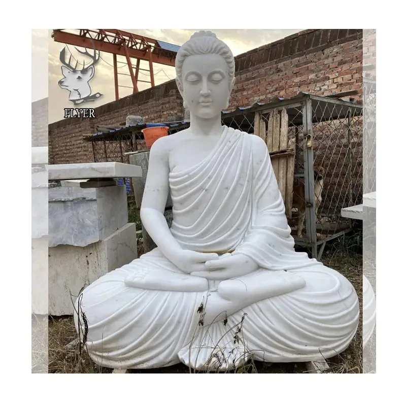 Уличная декорация религиозный индуистский природный камень Карвинг Будды Статуя жизни Размер сидящий Polished Белый мрамор Будда Статуя