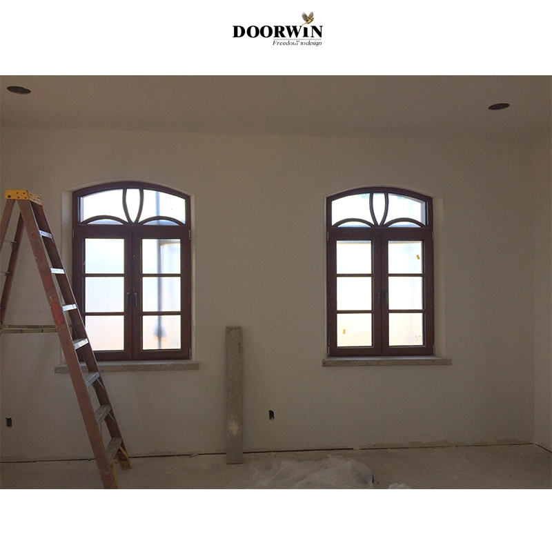 CE aprobado horizontal de madera arqueado parte superior redonda Half Windows aluminio Ventana de inclinación y giro de madera revestida