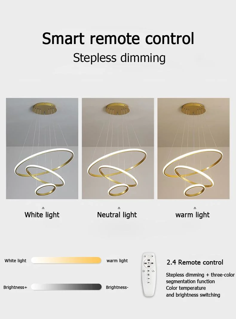 Círculo anillo Acrílico Lujo Oro simple Sala de estar Hotel LED Lámparas de araña lámpara colgante de techo