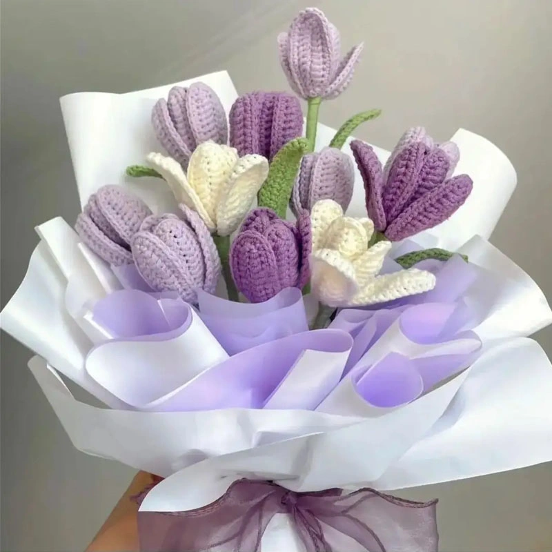 Hand-Woven Simulation Flower Bouquet Tulip Finished Immortal Flowers DIY Wool Creative Flowers