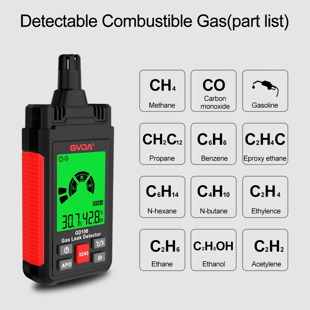 Gvda Brandbarer Erdgasleckmelder mit akustischem und visuellem Alarm zur Lokalisierung von brennbaren Gaslecks wie Methan, Propan für Heim und Wohnmobil