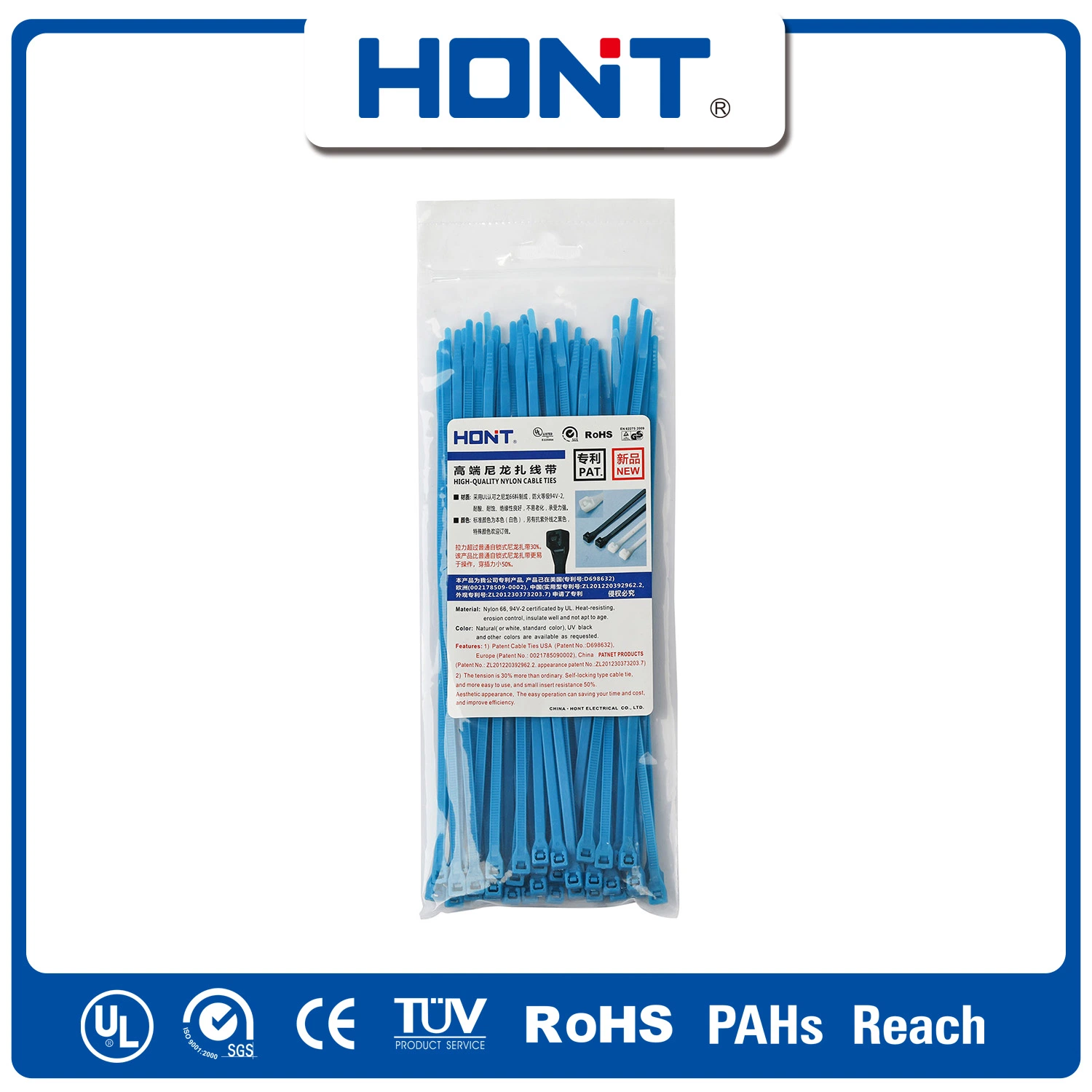 Nylon RoHS Approved Hont Plastic Bag + Sticker Exporting Carton/Tray Cable Tie