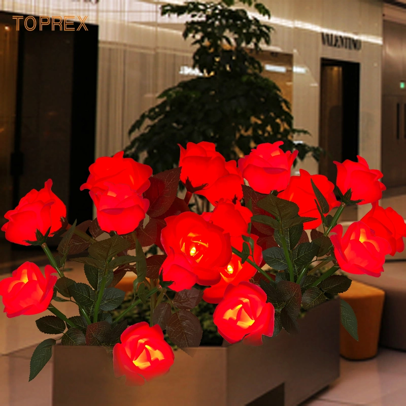 La decoración de boda flor rosa LED solares de plástico de 3V de silicona Rosa LED luces de flores