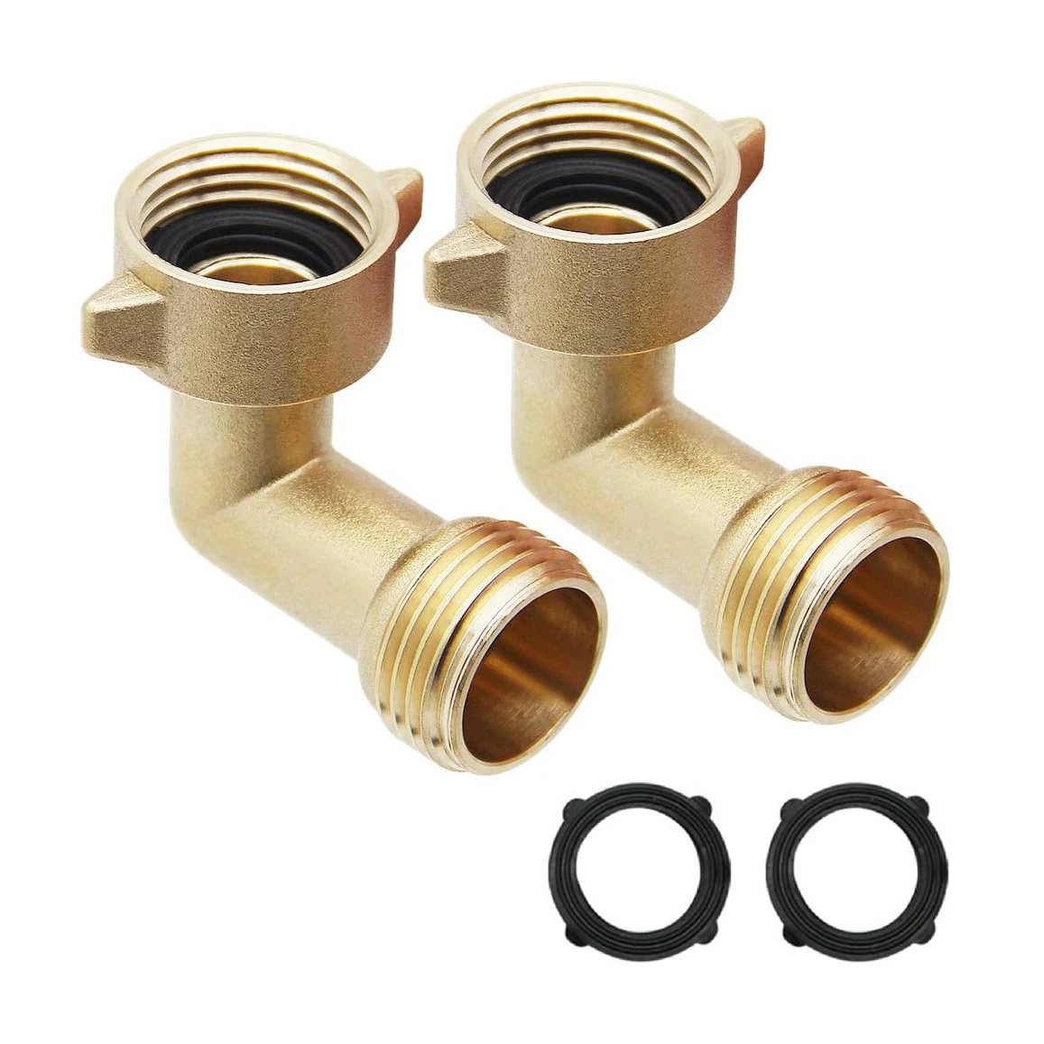 3/4 Inch 90 Degree Brass Garden Hose Elbow Adapter Easy Grip Hose Connector Perfect for RV Water Hookups and Residential Faucets