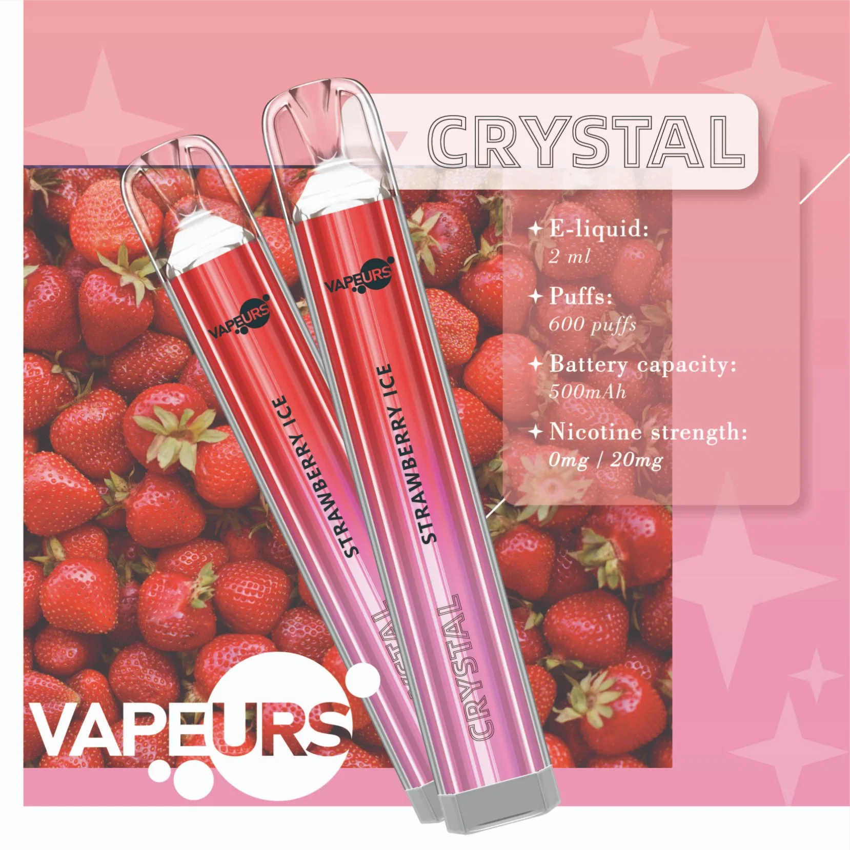 Vapeurs Crystal 600 Puffs Disposable Vape Pen Smoking Pipe Hookah Electronic Cigarette
