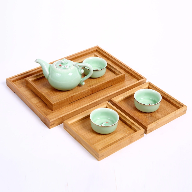Wooden Tea Serving Tray Set with Square Compartments Tray for Living Room