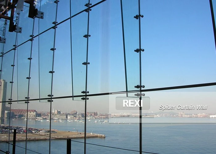 Spider Glass Curtain Wall System Structural Glazed Point Supported Fixing Suspension Rope Rib Bolted Glazing Facade