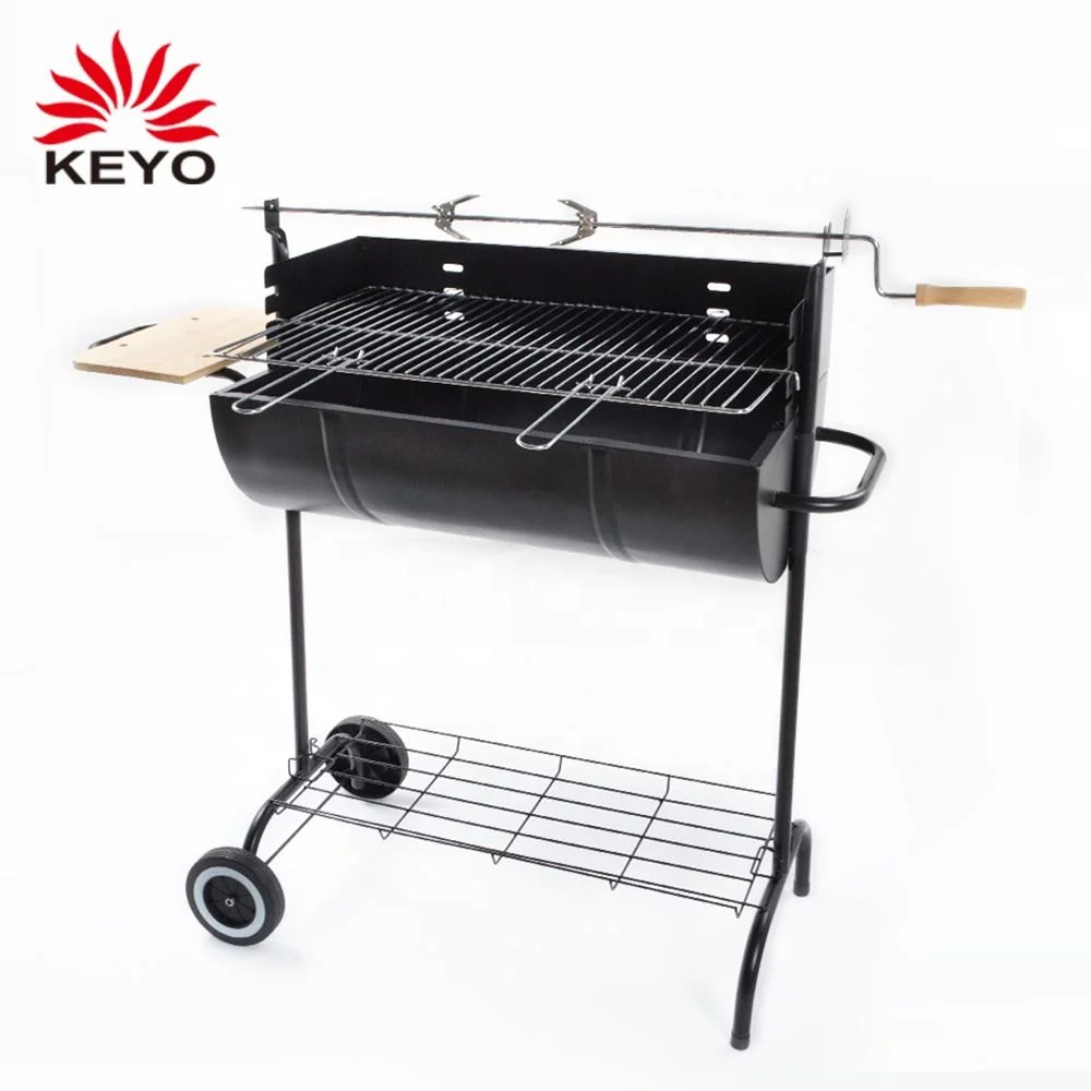 Outdoor Cyorus Rotisserie Barbecue Grill Cyprus Barrel Shaped Charcoal Rotating BBQ Grill