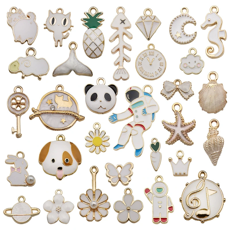 31PCS Mixed Animals Plants Flowers Enamel Charms for Jewelry Making