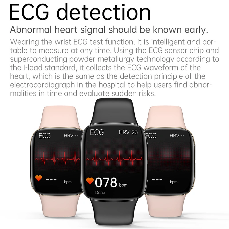 Teste de ECG em ecrã HD 1.81 moderno, monitorização de estado de resposta a VRC NFC a chamar Fitness Smart Watch Band para homem