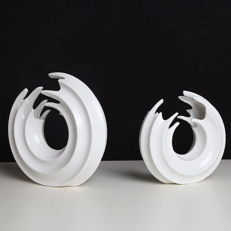 Modern Art Ceramic Statue Home Decoration Round White Flower Inserts Home Accessories Living Room Design Window Ceramic Ornaments