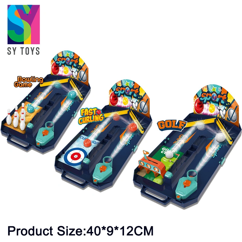 Sy Newest Children Educational Family Interactive Decompression Cartoon Sport Board Game 3 in 1 Toys Bowling Fast Curling Golf Game
