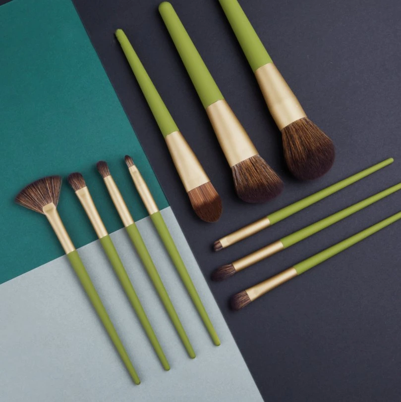 High quality/High cost performance  Fresh Green Makeup Brush Set 10PCS Vegan Eyeshadow Brush Foundation Brush Beauty Tools