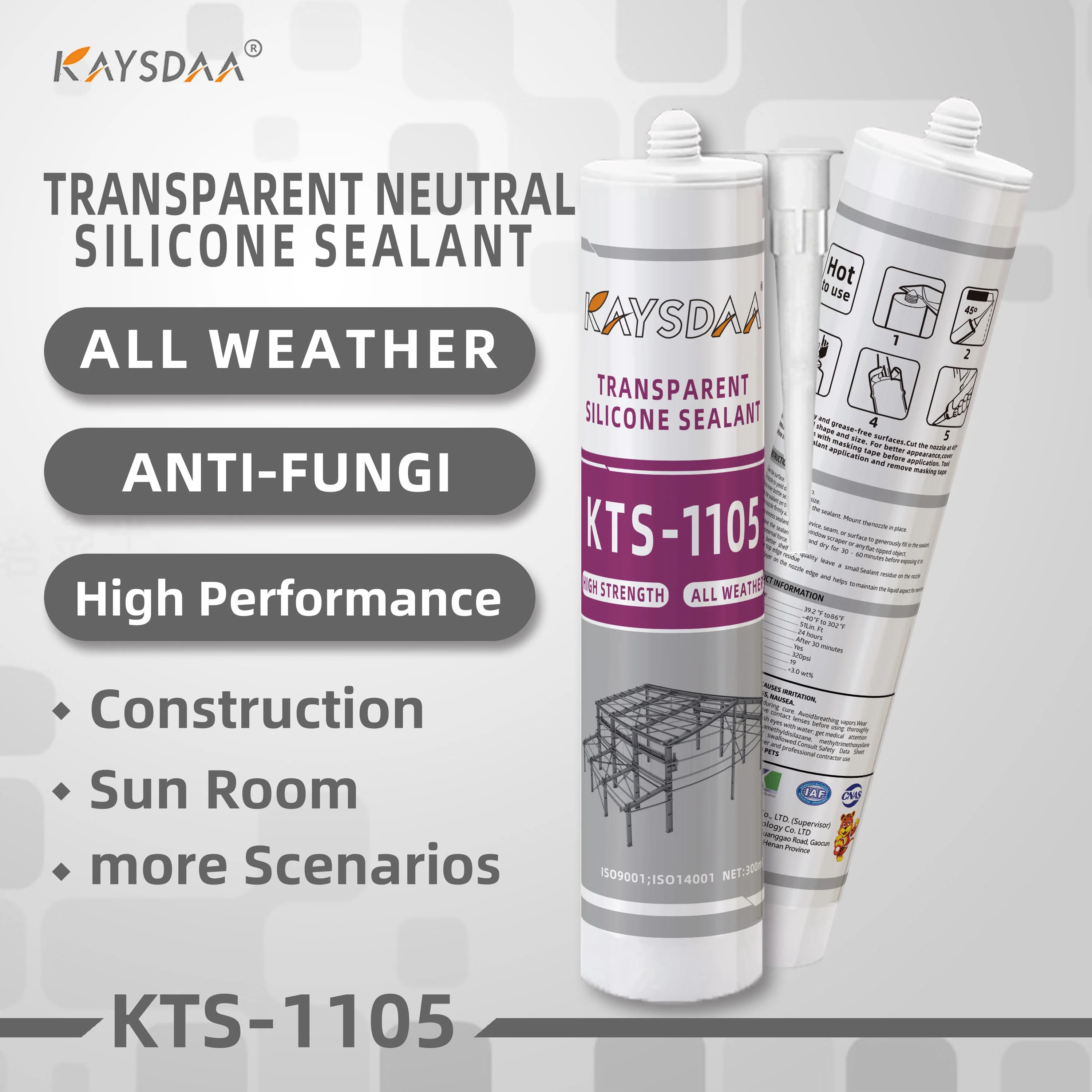 Kts-1105 Transparent Silicone Adhesive Specifically Designed for Exhibition Cabinets, Various Decoration Projects