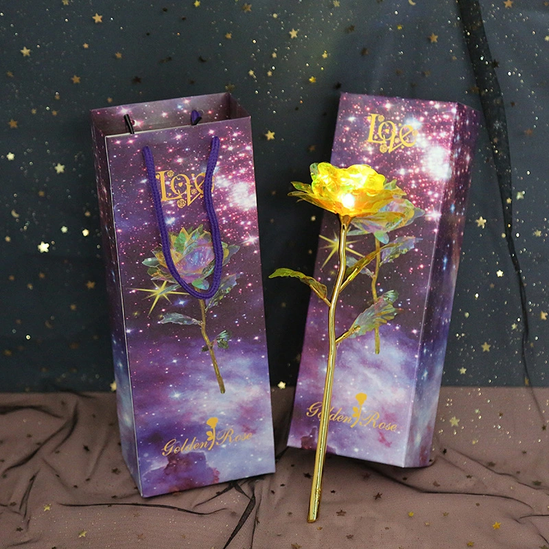 Dia da Mãe Dom Galaxy Rose Rainbow Rose Rosa de ouro de 24K Cristal Artificial Rose céu estrelado Gold-Plated Rose chapa de ouro Rose