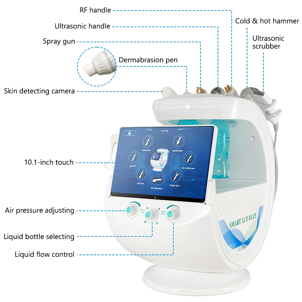 Écran tactile et poignée bouton gestion de la peau machine hydrafaciale avec 7 poignées