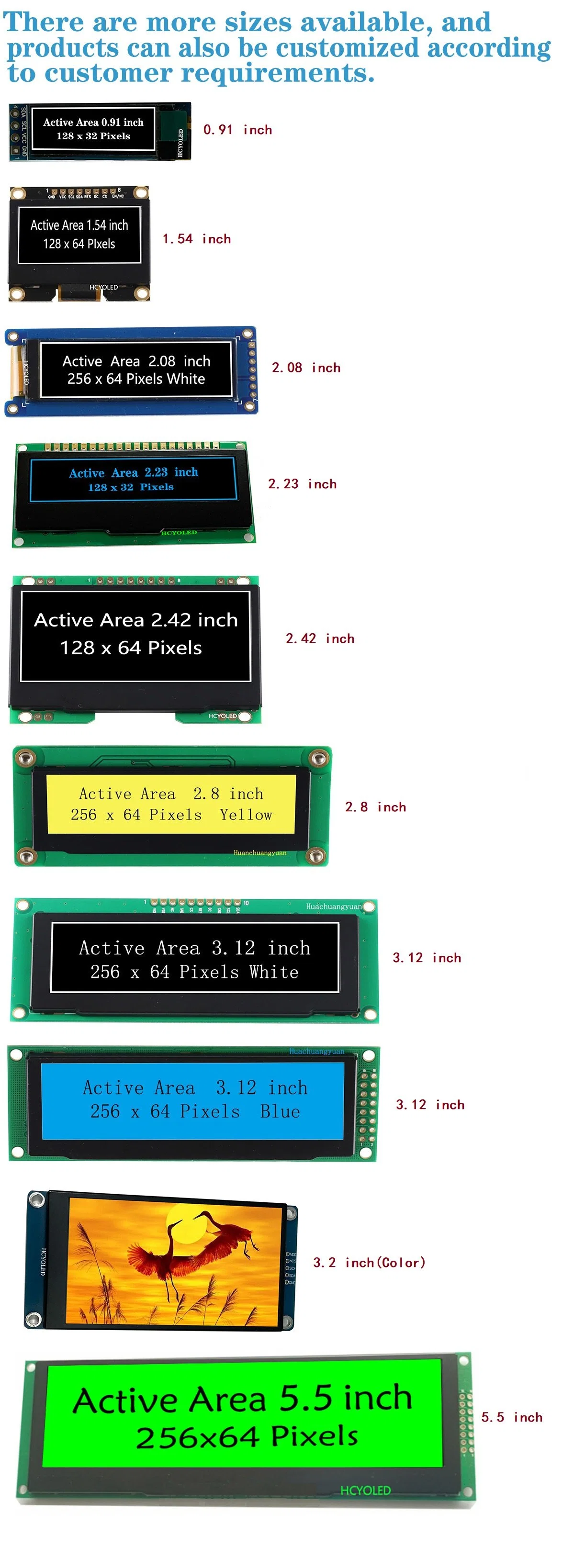 Venta directa de fábrica 1,3 pulgadas, 0,96 pulgadas pantalla micro OLED y múltiples opciones disponibles, pantalla personalizable