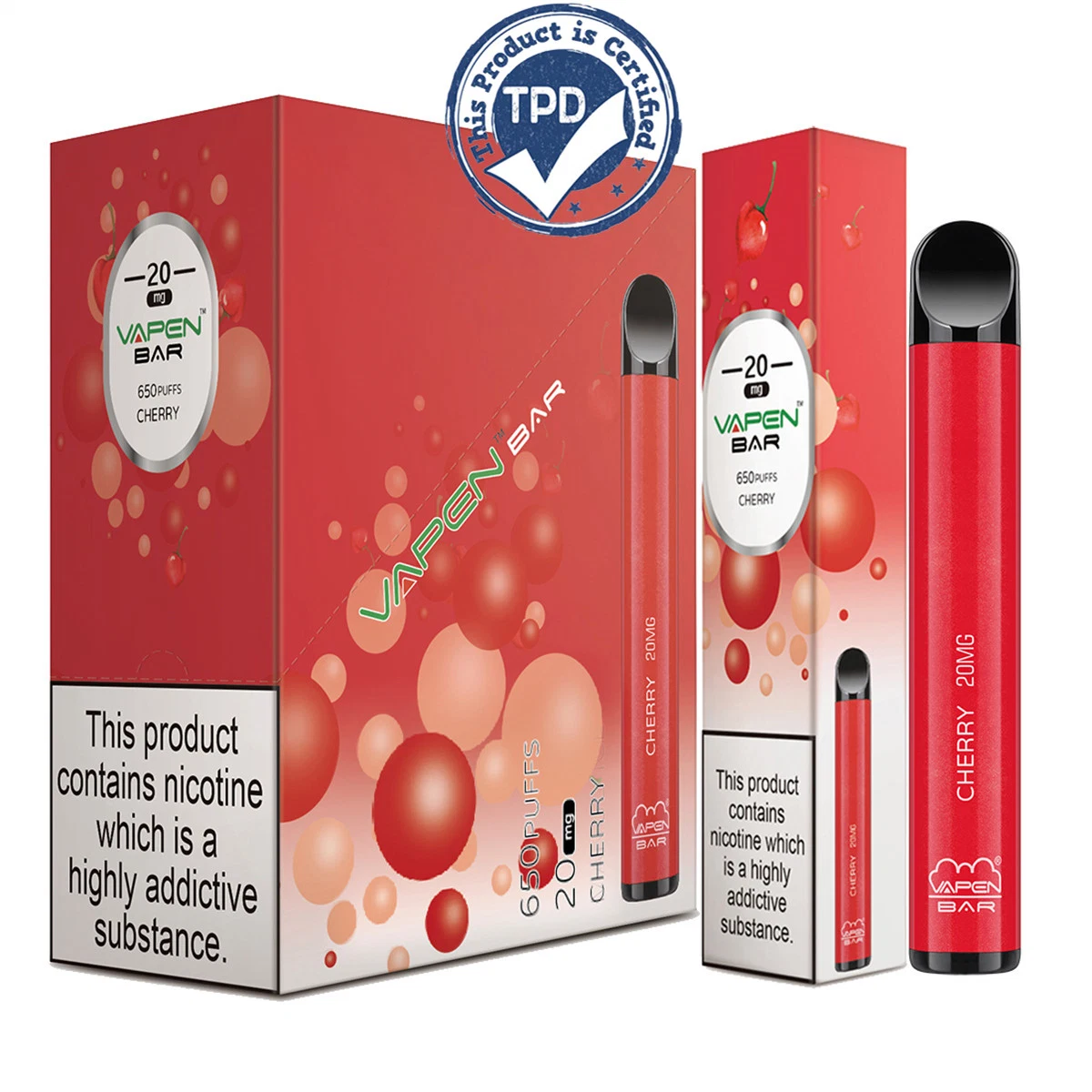 UK Wholesale/Supplier Tpd Certificated Disposable/Chargeable Vapes 650puffs 20mg Vapen Bar Vapor