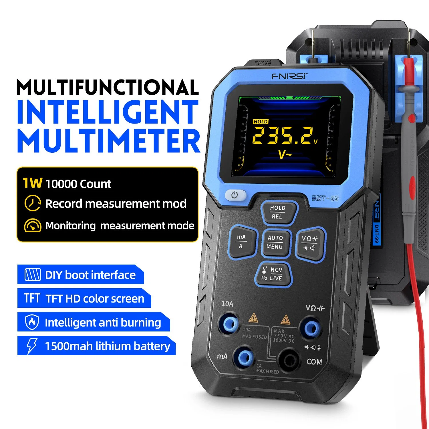 Multimètre numérique intelligent voltmètre automatique AC/DC à valeur efficace vraie de 10000 points Ampèremètre testeur NVC de diode anti-brûlure intelligente