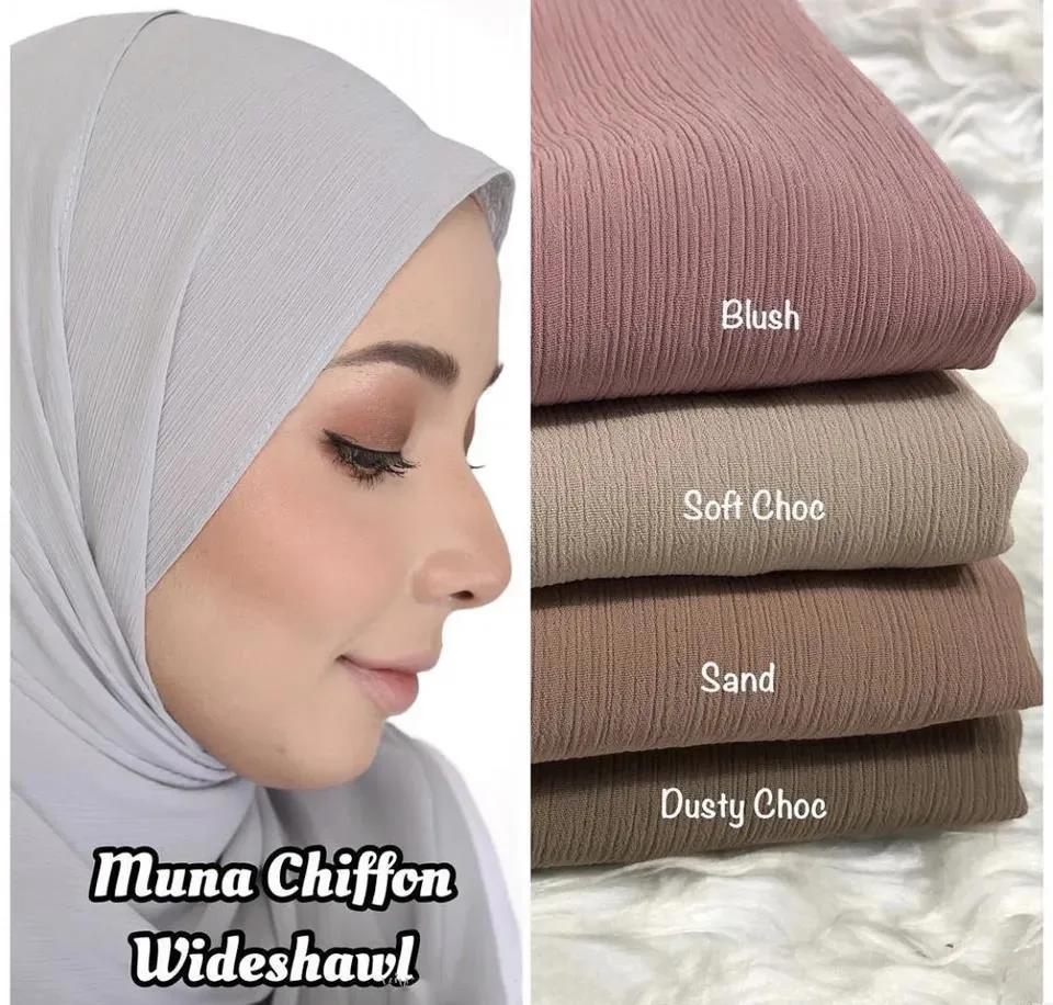 High quality/High cost performance  Customized Tudung Ladies Crinkle Plain Chiffon Scarf Shawl