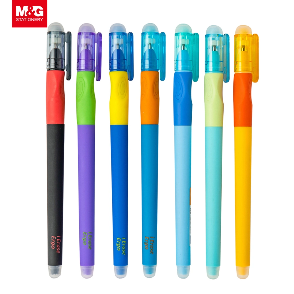 M&G Erasable Gel Pen, Ergonomic Grip, Rubber Coating Body Crystal Blue 0.5mm 4 Vivid Barrel Colors School Supply Student Gifts