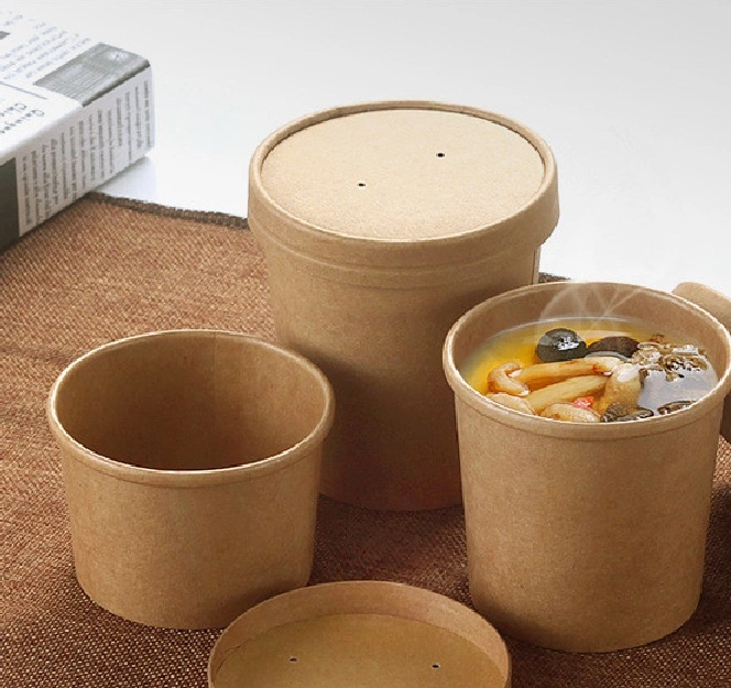 El papel de estraza Contenedor de sopa de fideos sopa de quitarle a los contenedores de papel Kraft taza de sopa de suministros de alimentos envases de alimentos el tazón de papel